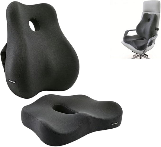 X Large Memory Foam Seat Cushion & Lumbar Support Pillow, Sciatica & Tailbone Pressure Relief Coccyx Cushion for Office Chair, Car, Wheelchair, Home - Dark Grey