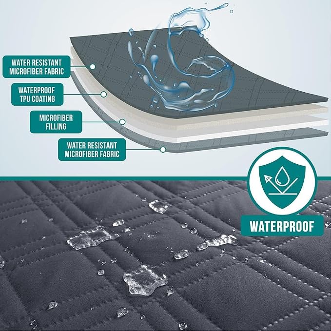 PetAmi Waterproof Couch Cover for Dogs, Non-Slip Leakproof Sofa Furniture Protector for Pet Cat, Machine Washable Bed Blanket for Car Seat, 68x82 Gray
