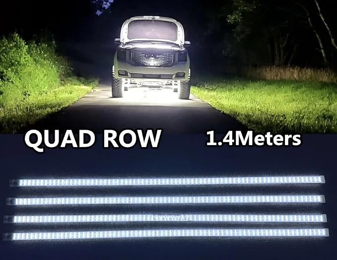 4PCS 5FT 1.4Meters Quad Row Pure White Strobe LED Underglow Strips Kit - Fit for Car Truck 17.5" Wheel Lights (Ideal for Underbody, Door, Wheel Rim Lighting)