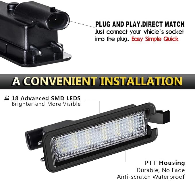 LED License Plate Light Lamp Assembly For 2015-2019 Dodge Charger Challenger Chrysler 300 Pacifica Jeep Compass 6000K Dimond White, Pack of 1
