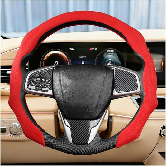 Car Steering Wheel Cover, Soft Brethable Suede Non-Slip Vehicle Steering Wheel Protector, Comfortable Sporty Auto Interior Protection Accessories, Universal for Truck SUV Van (Bright Red)