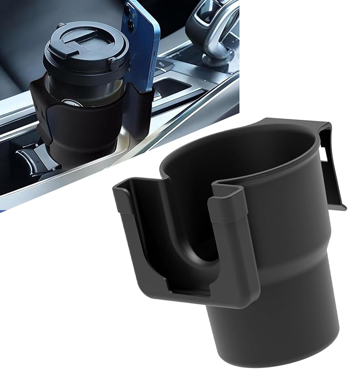 Car Cup Holder Expander, PP Plastic Seat Back Door Side Cell Phone Drink Holder, Back Hanging Mounted Multi-functional Auxiliary Travel Accessory, Universal Fit for Most Cars (Black)