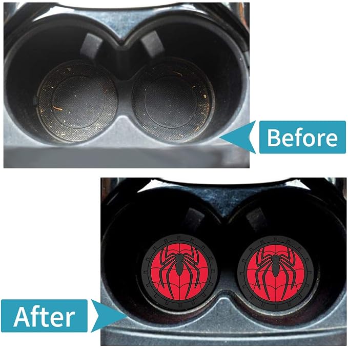 2Pcs Car Cup Holder Coasters for Spider Marvel Fans, Silicone Non-Slip Drink Mats, Cup Mats for Car Interior Accessories, Universal Anti-Spill Coaster Insert