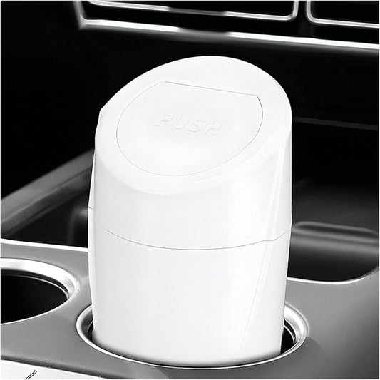 Car Trash Can Bin with Lid, Leakproof Portable Garbage Trash Bin Mini Cup Holder Organizer, Automotive Interior Dustbin Multipurpose Storage Container for Car Home Office (White)