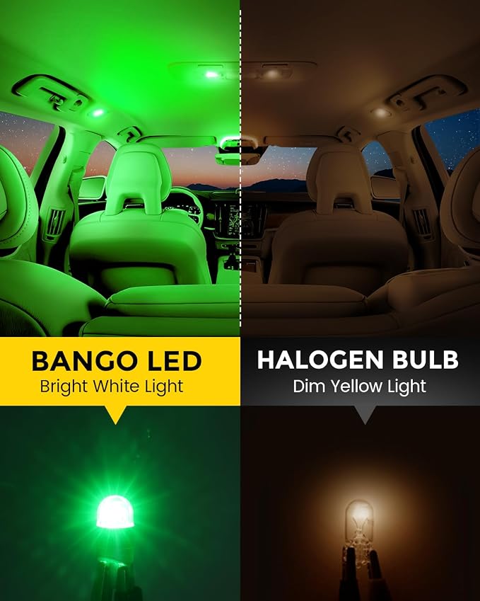 BANGO 194 LED Bulb, Super Bright 168 T10 2825 W5W LED Replacement Bulbs for Car Interior Dome Map Door Courtesy Trunk Side Marker License Plate Lights, Green (Pack of 10)