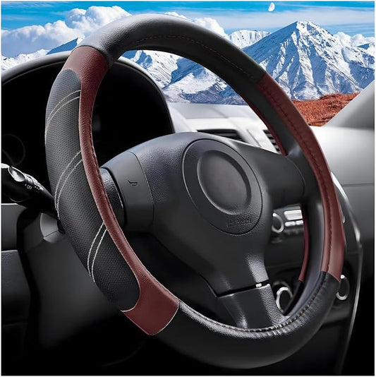 Zpana Car Steering Wheel Cover, 15 Inch Carbon Fiber Leather Non-Slip Steering Wheel Protector with Lining, Breathable Automotive Interior Accessories, Universal for SUV RV Truck (Wine Red)
