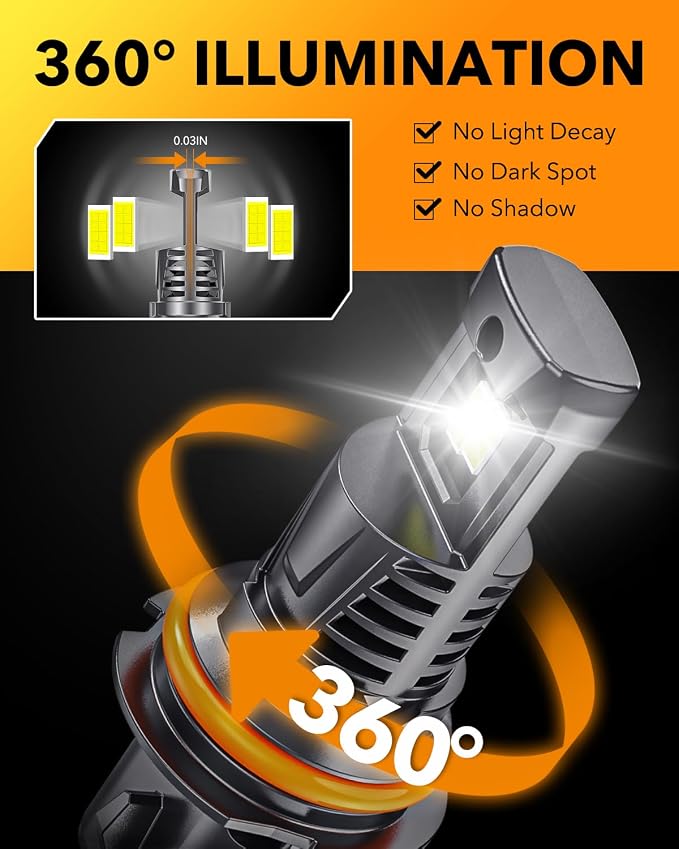 OXILAM 9007 LED Light Bulbs, 1500% Ultra-Brightness, 3-Min Plug-N-Play HB5 Bulb Replacement, 20-Year Lifespan, No Flicker, 99% Compatible, Pack of 2