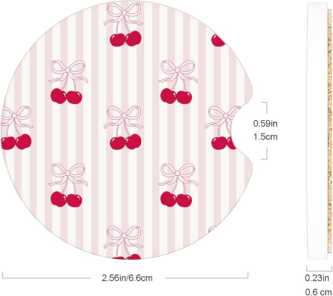 Ceramic Car Coasters – Absorbent Car Cup Holder Coaster Set for Women, Cute Aesthetic Car Accessories for Girls, 2 Pack (Hot Pink)