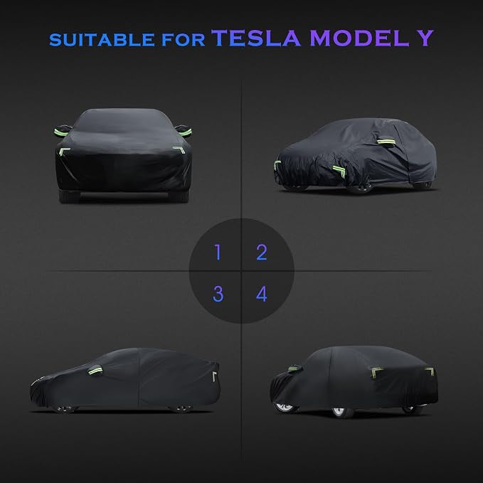 Car Cover Custom Fit for Tesla Model Y 2020-2026, 6 Layers Truck Cover Waterproof All Weather for Automobiles,Outdoor Full Exterior Cover,Rain, Sun, Wind Protection,Black
