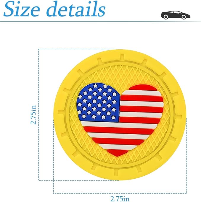 AUCELI 2 Pack Car Cup Holder Coasters, Colored American Flag US Flag Insert Car Cup Coaster, 2.75 Inch Anti Slip Shockproof Embedded Drink Mat, Vehicle Interior Decor Accessories