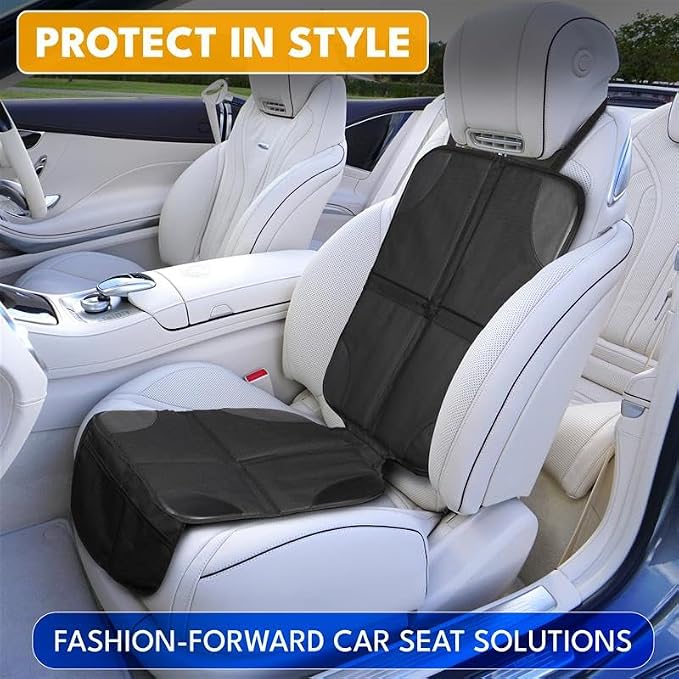 EcoNour Car Seat Protector 1 Pack, 600D Waterproof Non-Slip Seat Mat with Extra Thick Padding & Mesh Storage Pocket, Under Baby Car Seat or Pet, Protects Upholstery from Dirt & Damage