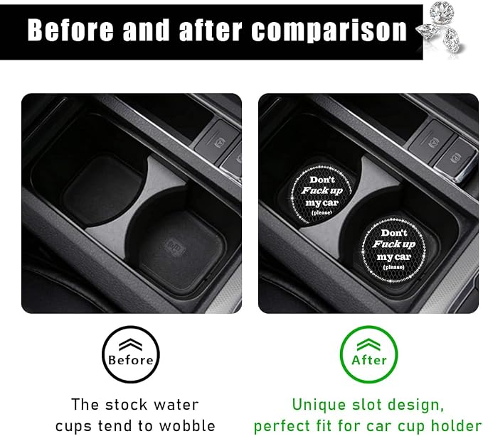 Ziciner 2 Pack Bling Car Cup Holder Coaster, 2.75 Inch Anti-Slip Auto Insert Cup Coaster, Crystal Car Drink Cup Mat Perfect for Women Girls, Universal Interior Decor Accessories (Black)