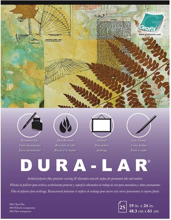Grafix Dura-Lar 0.003" Film, Ultra Clear, Glossy 19"x24" Sheet, Mylar/Acetate Alternative for, Blank Stencils and Templates, Protection, Transparencies, Windows, Arts and Crafts, Pad of 25 Sheets