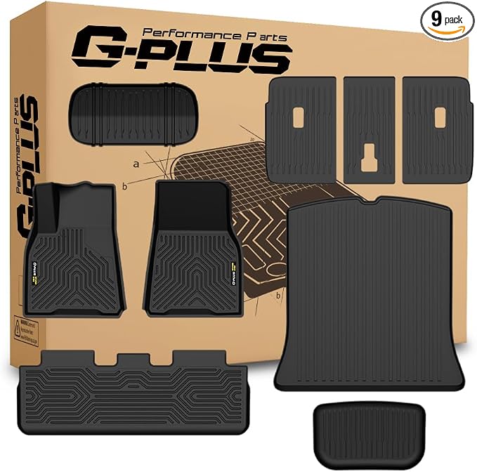 G-PLUS TPE Floor Mats Cargo Liner Fit Tesla Model Y Juniper 2024-2026 9PCS | All Weather Protection,Non-Slip,Custom Fit Model Y Floor Cargo Liner Accessories,TPE Full Coverage,Black