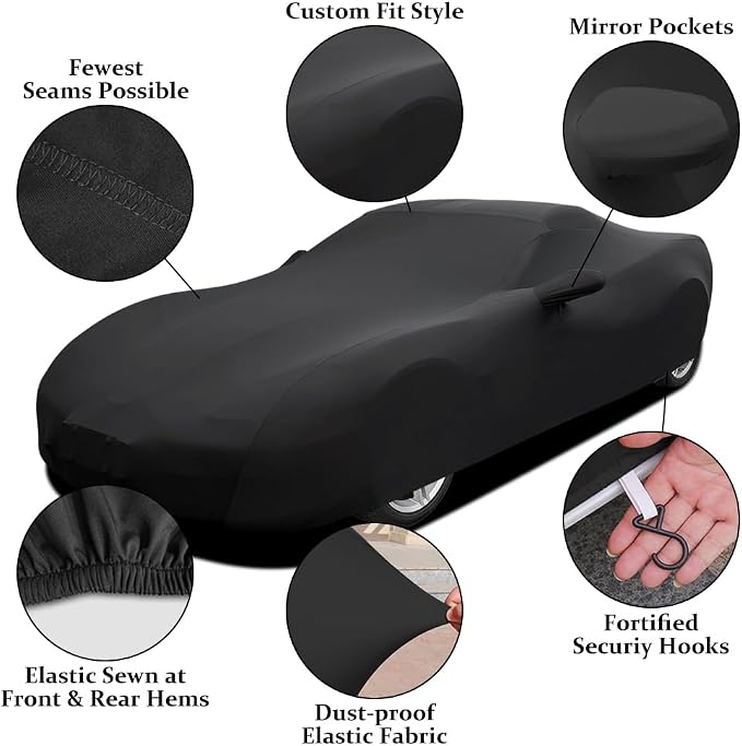 WinPower Indoor Sports Car Cover 163-181 inches Stretch Dustproof Protection Full Car Cover for Underground Garage, Car Show, Black