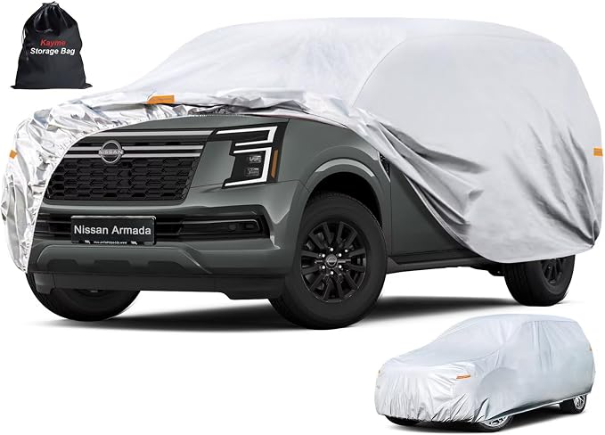 Kayme 6 Layers SUV Car Cover Custom Fit for Nissan Armada (2003-2026), Waterproof All Weather for Automobiles,Rain Sun UV Protection.Silver