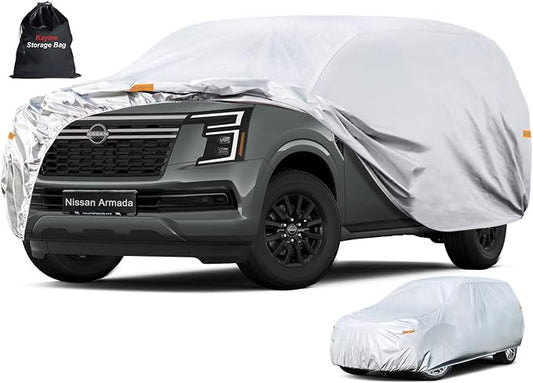 Kayme 6 Layers SUV Car Cover Custom Fit for Nissan Armada (2003-2026), Waterproof All Weather for Automobiles,Rain Sun UV Protection.Silver