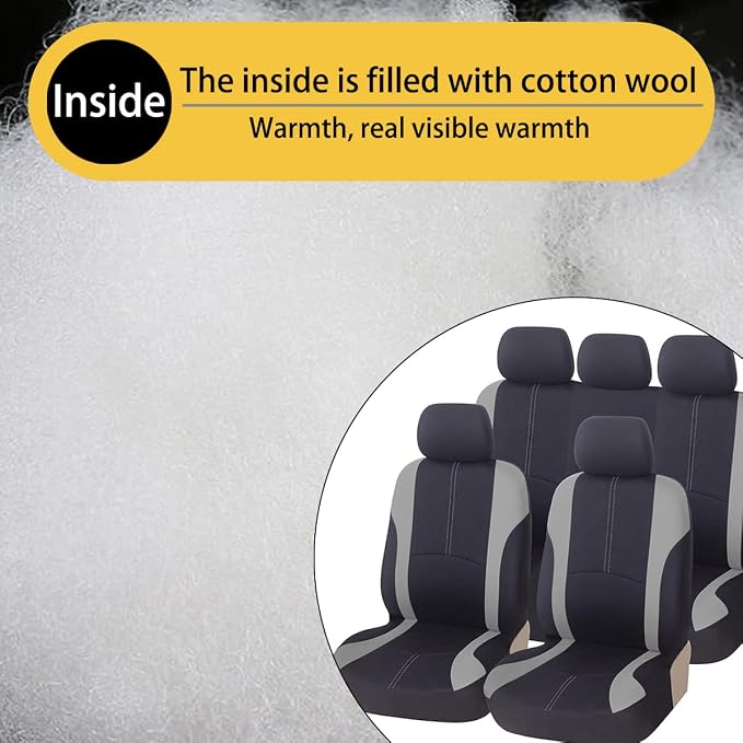 AICEL 9PCS Car Seat Covers Full Set Mesh Fabric Auto Seat Protectors Gray | Padded foam laminate, removable headrest design, washable fabric, snap fastening, universal fit, automotive accessories