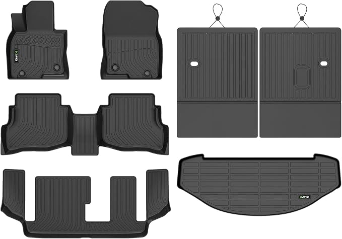 HAFIDI® Floor Mats & Cargo Liner & Seatback Cargo Set Fit for 2016-2023 Mazda CX9 (Only Fit 7 Passenger) All Weather Protection TPE Anti-Slip Car Full Set Floor Liners Custom Accessories - Black
