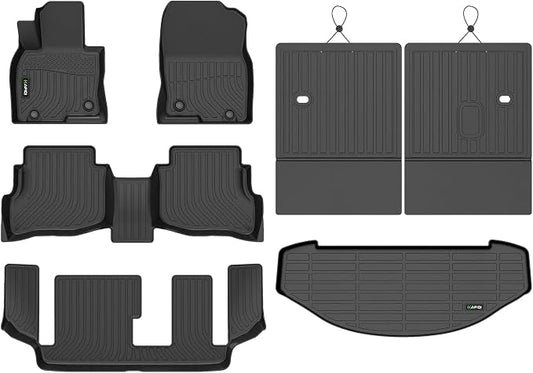HAFIDI® Floor Mats & Cargo Liner & Seatback Cargo Set Fit for 2016-2023 Mazda CX9 (Only Fit 7 Passenger) All Weather Protection TPE Anti-Slip Car Full Set Floor Liners Custom Accessories - Black
