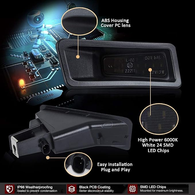 D-Lumina LED License Plate Light Tag Lamp Assembly Smoke Lens Compatible with 2019 2020 2021 2022 2023 Dodge Ram 1500, 6000K White Tag Lights, Pack of 2