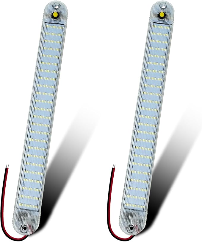 12V Led Interior Light Bar with ON/Off Switch 6500K White 11Inch, 2 Packs | 72Led 12V 24V for Enclosed Cargo Trailer RV Van Truck Lorry Camper Caravan Motorhome