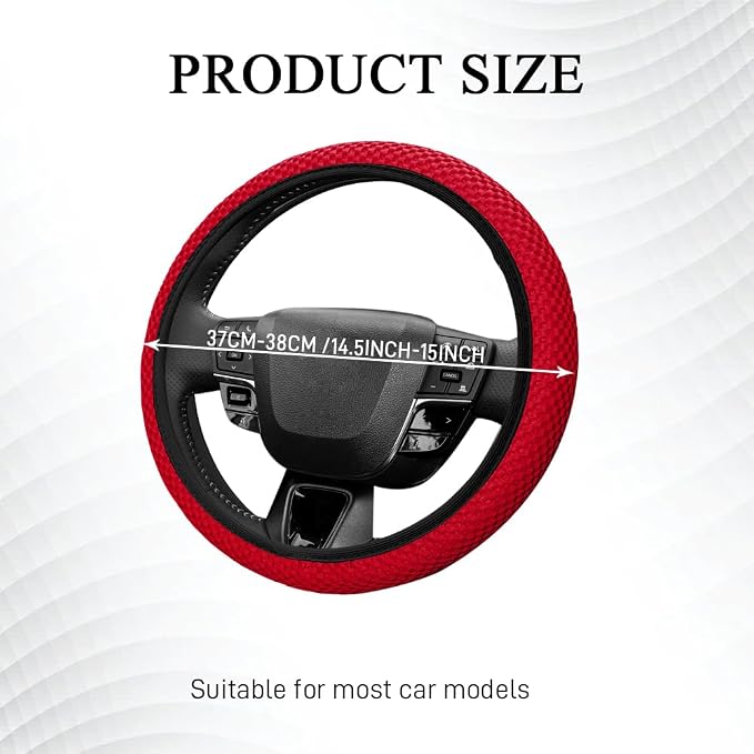 Elastic Stretch Steering Wheel Cover, Steering Wheel Protector, 15 Inch Anti-Slip Breathable Microfiber Ice Silk Protection, Easy Carry, Warm in Winter & Cool in Summer for Cars (Red)