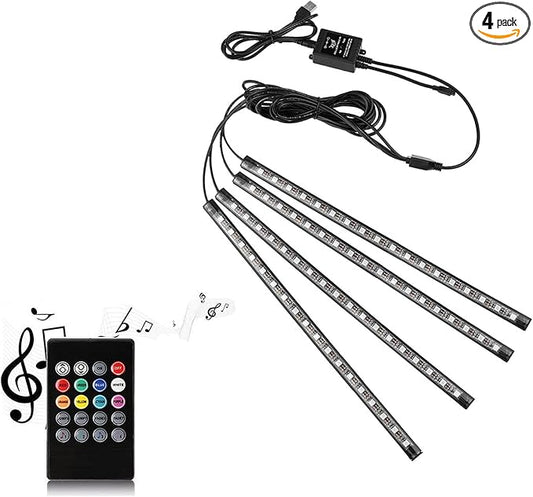 Car LED Strip Light, Uniwit 4 Pcs Multicolor Music Car Interior Atmosphere Lights for Car TV Home with Sound Active Function,Remote Control and Smart USB Port (48 LED-USB Port)