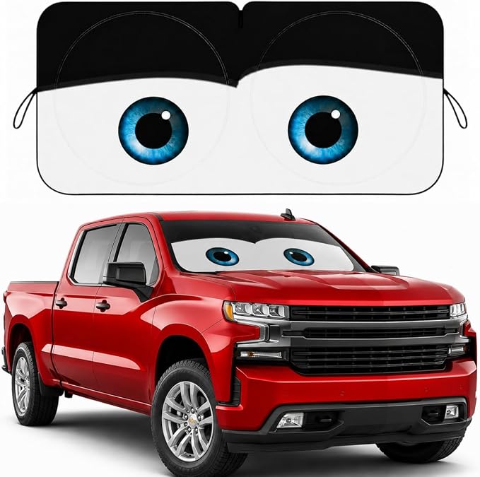 Car Windshield Sun Shade, Universal Fit Full-Size SUV Pickup, Cute Black | 63 x 33.86" Large Windshield Cover, Foldable Front Window Sunshade, UV Heat Protection, Cute Eyes Series