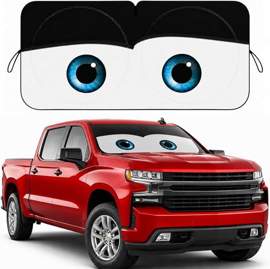 Car Windshield Sun Shade, Universal Fit Full-Size SUV Pickup, Cute Black | 63 x 33.86" Large Windshield Cover, Foldable Front Window Sunshade, UV Heat Protection, Cute Eyes Series