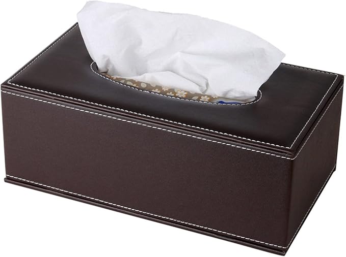 High-end Fashion Pu Leather Tissue Box Holder Business Black,Rectangular Tissue Box Cover,Napkin Holder Drawer Paper Dispenser,Home Office car Tissue Holder with Magnetic Bottom (Brown)