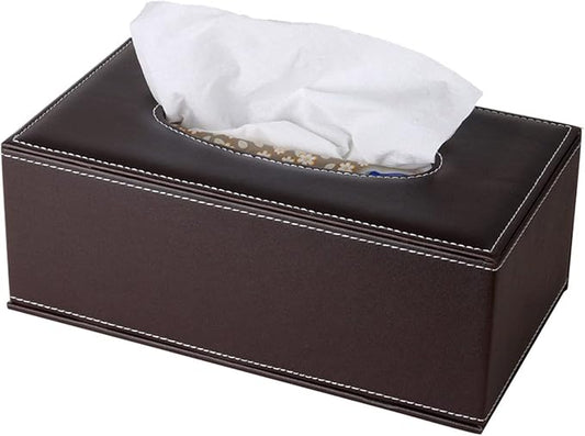 High-end Fashion Pu Leather Tissue Box Holder Business Black,Rectangular Tissue Box Cover,Napkin Holder Drawer Paper Dispenser,Home Office car Tissue Holder with Magnetic Bottom (Brown)