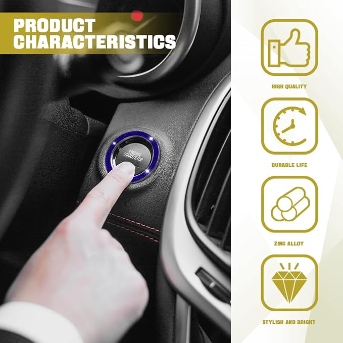 2PCS Car Bling Crystal Rhinestone Engine Start Ring Decals, Push to Start Button Cover, Key Ignition & Knob Bling Ring, Car Accessories for Women