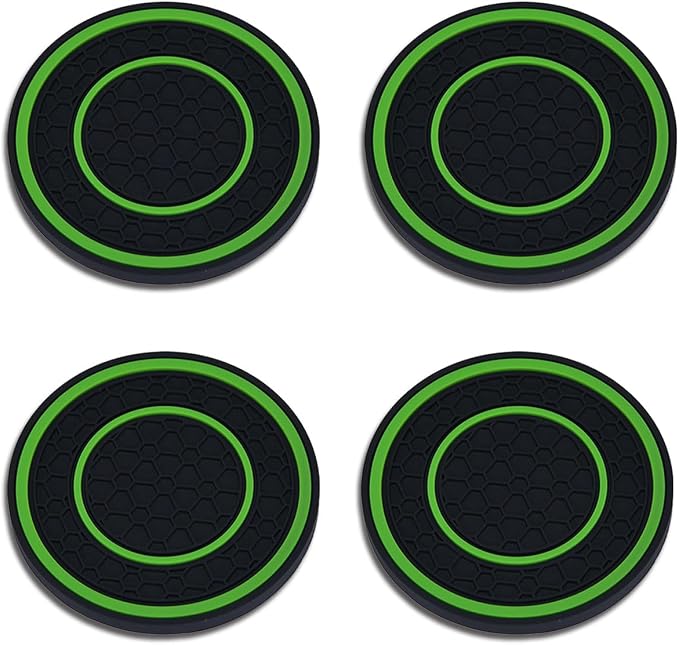 4 Pack Car Coasters for Cup Holder, 2.75 Inch Universal Auto Waterproof Coasters Silicon Insulation Cup Mats,No-Slip Anti Dust Insert Coaster for Woman Man, Suit for Vehicle Interior (Black/Green)