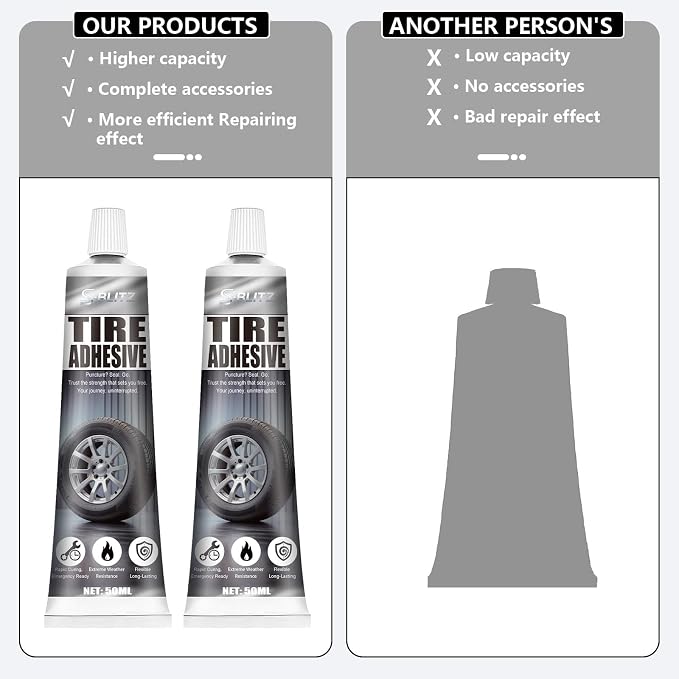 Tire Repair Glue, Tire Repair Nail, Tire Repair Rubber Nails Kit, 50ml | Seamless Strong Bonding, Flexible, Waterproof, Suitable for All Tire Types, Two Sizes Nail for Car, Motorcycle, Bike