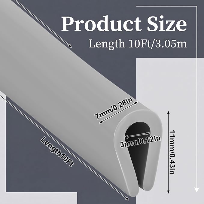 Tondiamo Rubber U Channel Edge Trim, Door Seal Strip, Fits Edge up to 1/8 Inch U Shape Weather Stripping(10.01 Feet, 1/8 Inch, Gray)