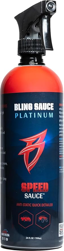 Bling Sauce Speed Sauce, Anti-Static Automotive Quick Detail Spray, 24 oz | Anti-static quick detailer boosts paint, chrome and trim gloss while repelling dust, fingerprints and light dirt