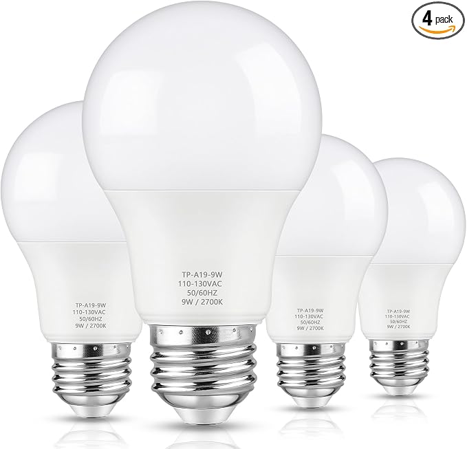 Maylaywood A19 LED Light Bulbs, 60 Watt Equivalent, 2700K Warm White, 850LM, Non-Dimmable, E26 Base, 9W Bright White LED Bulb, 4-Pack