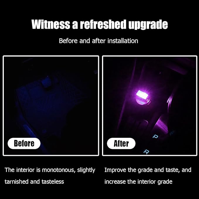 BESULEN Car Interior Atmosphere Lamp, Plug-In USB Interface LED Vehicle Ambient Lighting Kit, Portable Mini Automotive Night Light Decoration Accessories, Universal for SUV, Sedan, Truck (Pink/Purple)