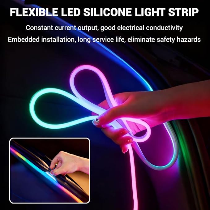 Trunk LED Ambient Neon Light Strips for Tesla Model Y & Juniper (2021-2026) - Waterproof Silicone, High Brightness, APP-Controlled, Auto On&Off, for Car Trunk & Camping Atmosphere (RGB)