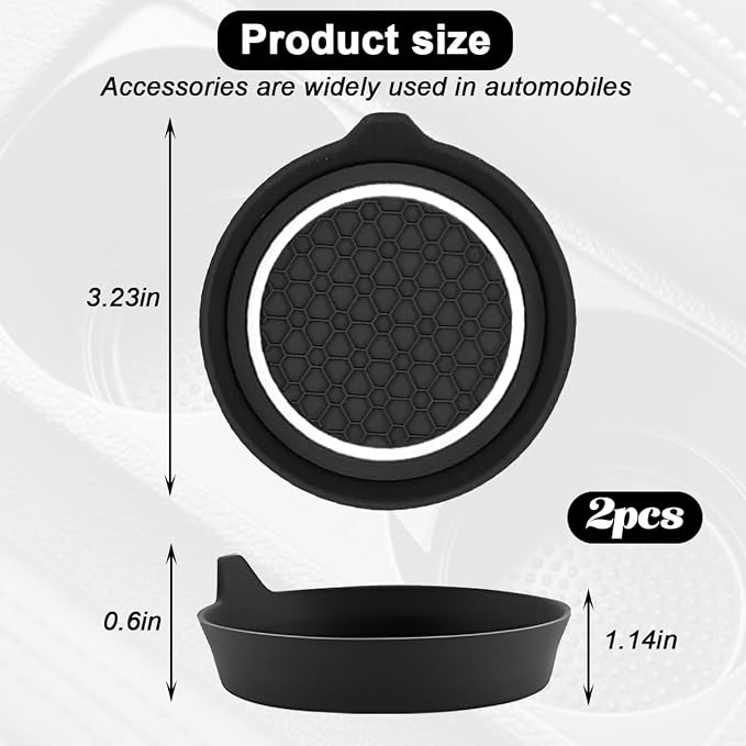 HZEL Car Cup Holder Coasters, 2PCS Non Slip Waterproof Vehicle Water Bottle Pads, Recessed Automotive Drink Mat Decoration Accessories, Universal Fit (White/Black)