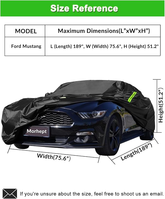 Car Cover Custom Fit for Ford Mustang 2005-2026, Waterproof All Weather GT Cover Outdoor Dustproof Shelby Coupe Cover with Door Zipper Black