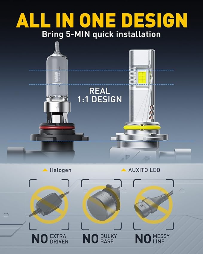 AUXITO 9005 Bulbs, 48000LM HB3 LED Super Bright, 1000% Light Bulbs, Plug N Play, Long Lifespan, 2PCS