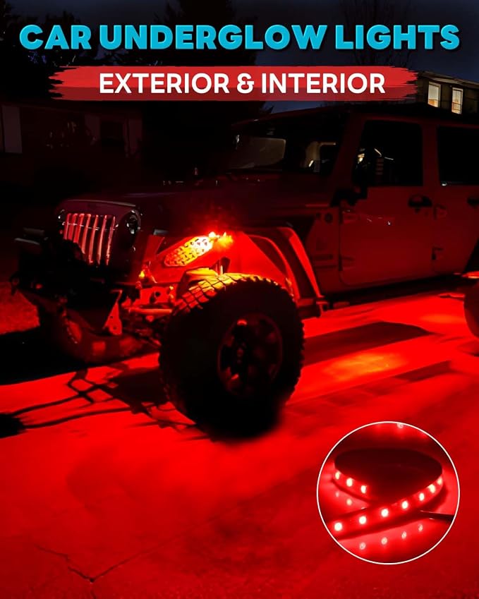 12V Led Light Strip 12.7" Waterproof Red Led Light Strips for Car Golf Cart Motorcycles Truck Boat Led Strip Lights,Pack of 4