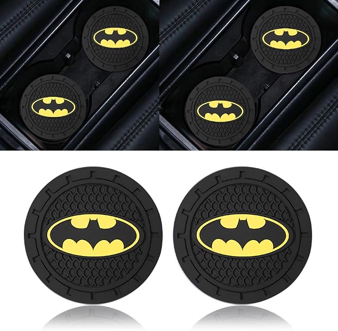 Bat Man 2Pcs Car Cup Holder Coasters for Marvel Fans, The Bat Man Car Coasters for Car Cup Holder Insert,Silicone Non-Slip Car Cup Mat, 2.75 Inch