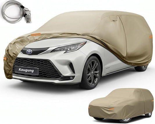 Kaugung Custom Fit Car Cover for Toyota Sienna (1997-2026), Heavy Duty All Weather Waterproof Outdoor Minivan Cover, Sun Rain Snow UV Protection with Driver Door Zipper & Air Vents