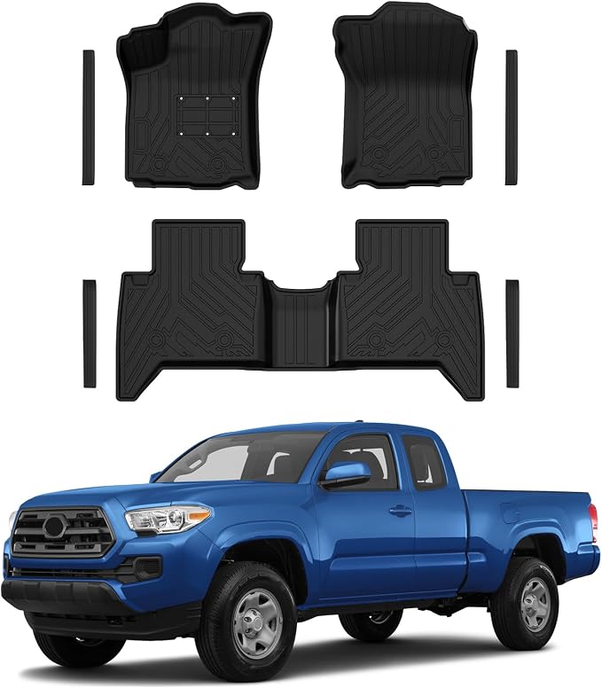T TGBROS Floor Mats for 2016-2023 Toyota Tacoma Double Cab (Only for Automatic) with Anti Slip Driver Pad Door Sill Protector, All Weather TPE Front Floor Liners Non Slip Mat Entry Guard 7PCS