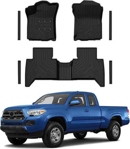 T TGBROS Floor Mats for 2016-2023 Toyota Tacoma Double Cab (Only for Automatic) with Anti Slip Driver Pad Door Sill Protector, All Weather TPE Front Floor Liners Non Slip Mat Entry Guard 7PCS