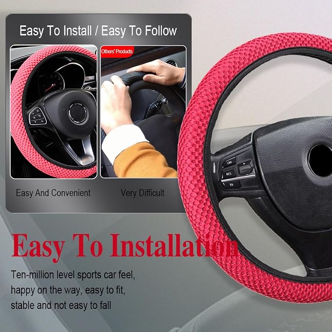 HAOBO Elastic Stretch Steering Wheel Cover, 15 Inch Automotive Steering Wheel Cover, Comfy Breathable Stretch Steering Wheel Protector, Ice-Silk Cloth Polyester Steering Wheel Cover for Men Women