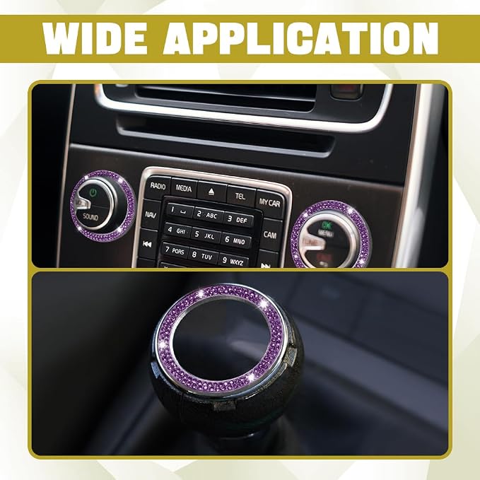 Bling Car Crystal Rhinestone Ring Sticker, Push to Start Button Cover, Key Ignition Knob Ring, Sparkling Car Interior Decoration Accessories for Women